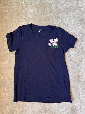 J. Crew Navy Collector Pocket Tee with Pink Floral Print